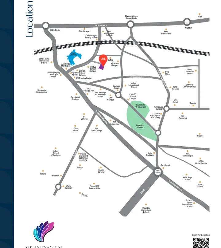 Vrindavan Greenlife brochure location map showing connectivity to IT hubs and infrastructure